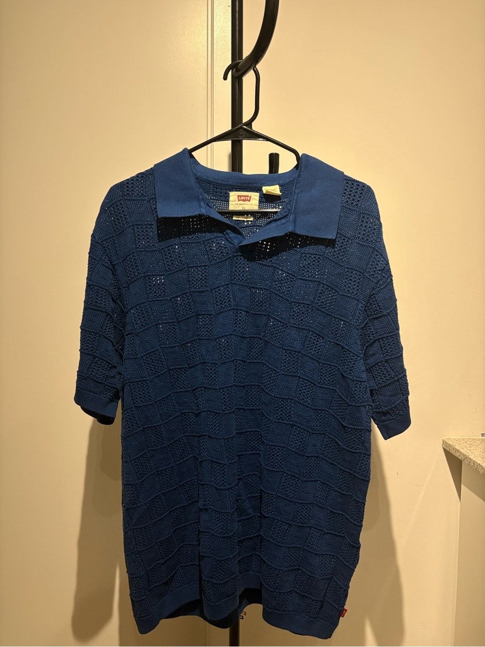 Levi's Men's Royal Blue Open-Knit Polo Sweater
